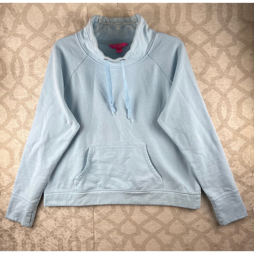 Lilly Pulitzer Cowl Neck Women Large Blue Pullover Sweatshirt Cotton Blend L
